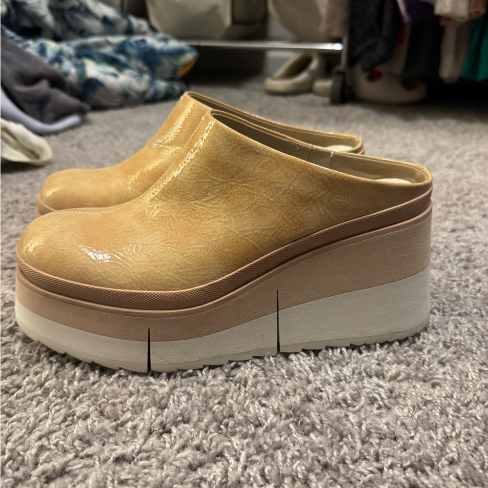 Naked Feet Tan and White Platform Mules
